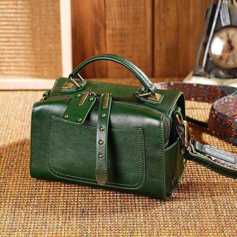 Women's Genuine Leather Boston Handbags Vintage Style Women Shoulder Bag High Quality Cowhide Crossbody Bags 9239