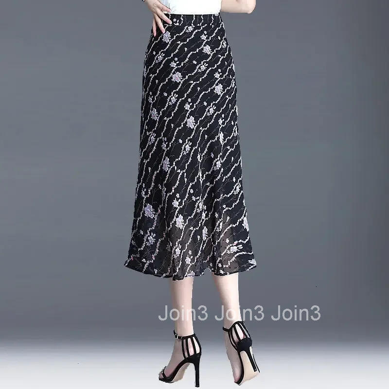 Zipper Tight Skirts for Women High Waist Wrap Floral Midi Black Woman Skirt Chiffon Casual Clothing Trend 2025 New in Sales V