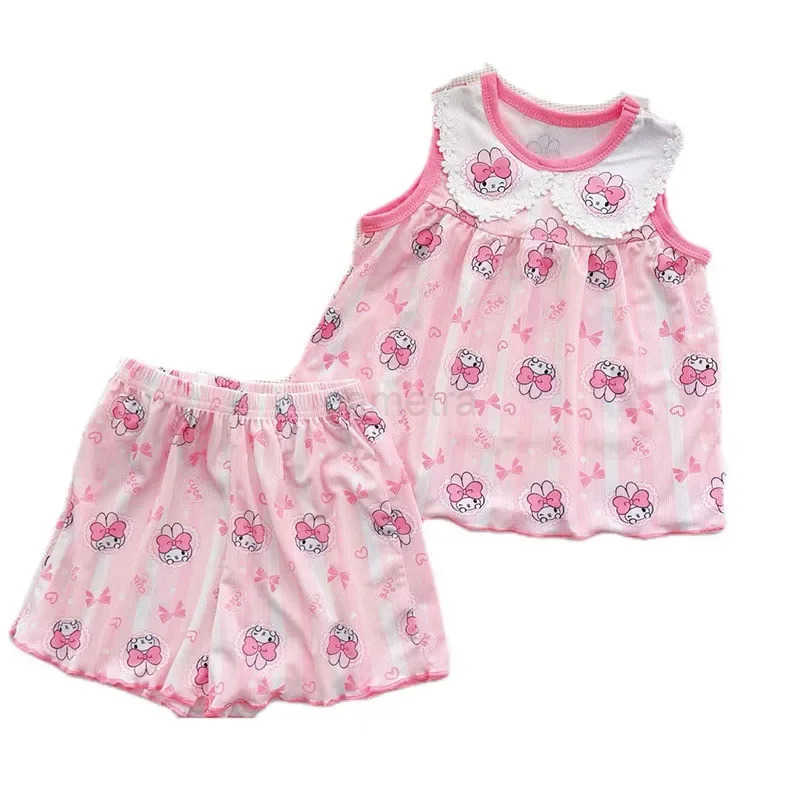 Sanrio Sanriou Kuromi Cinnamoroll Model Sleeveless Suit Home Clothing Summer 2025 Thin Childrens Pajamas Girls Pajamas Cartoon Gift XJ250618XJ250618