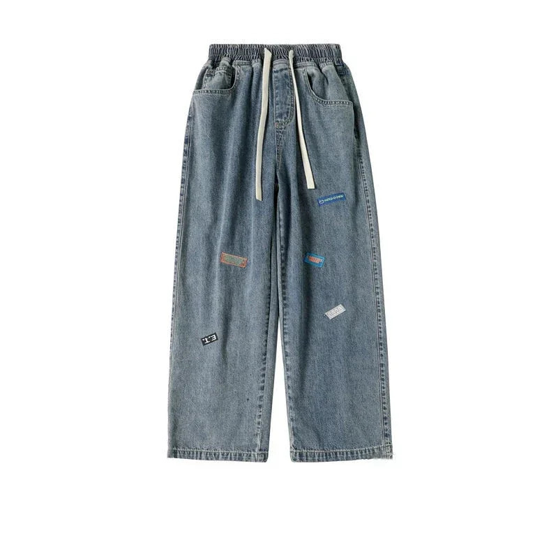 Jeans for Men with Print Trousers Graphic Hip Hop Male Cowboy Pants Light Blue Y2k Streetwear Aesthetic Harajuku Baggy Xs 250617