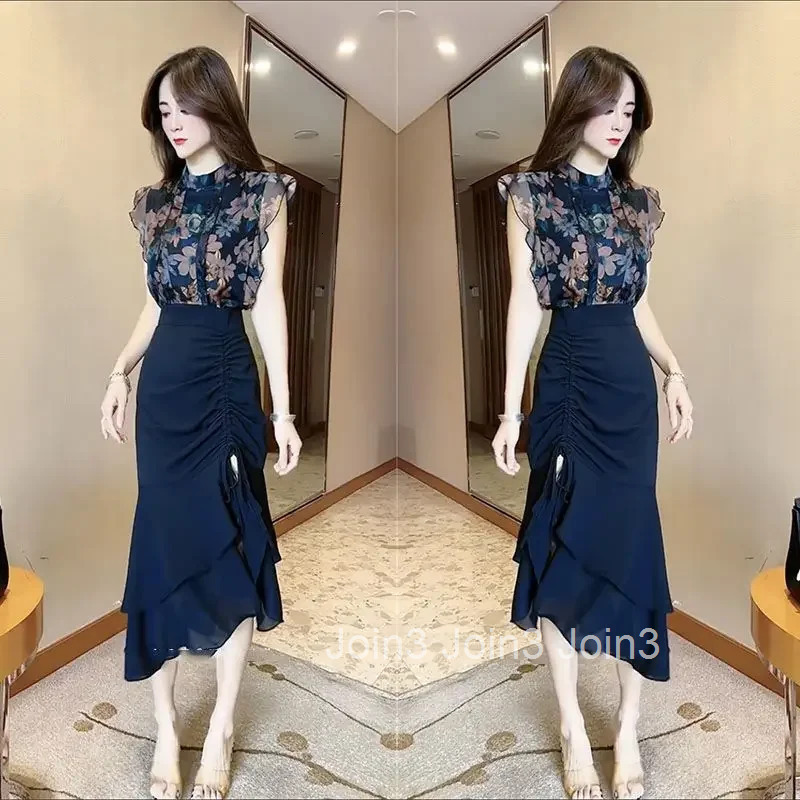 Short Sleeve Woman Outfit Sexy Slit 2 Pieces Sets For Women Skirt Korea Cheap Clothing Korean Style Offers Co Ord New Matching