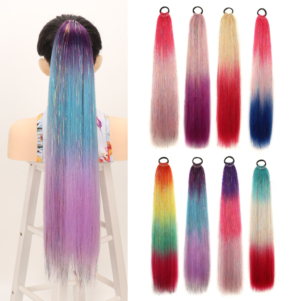 Luxurious Lasered Silk Fiber Pony Tails With Smooth Gradient Shading In Metallic Shades For Instantly Enhanced Hairstyles
