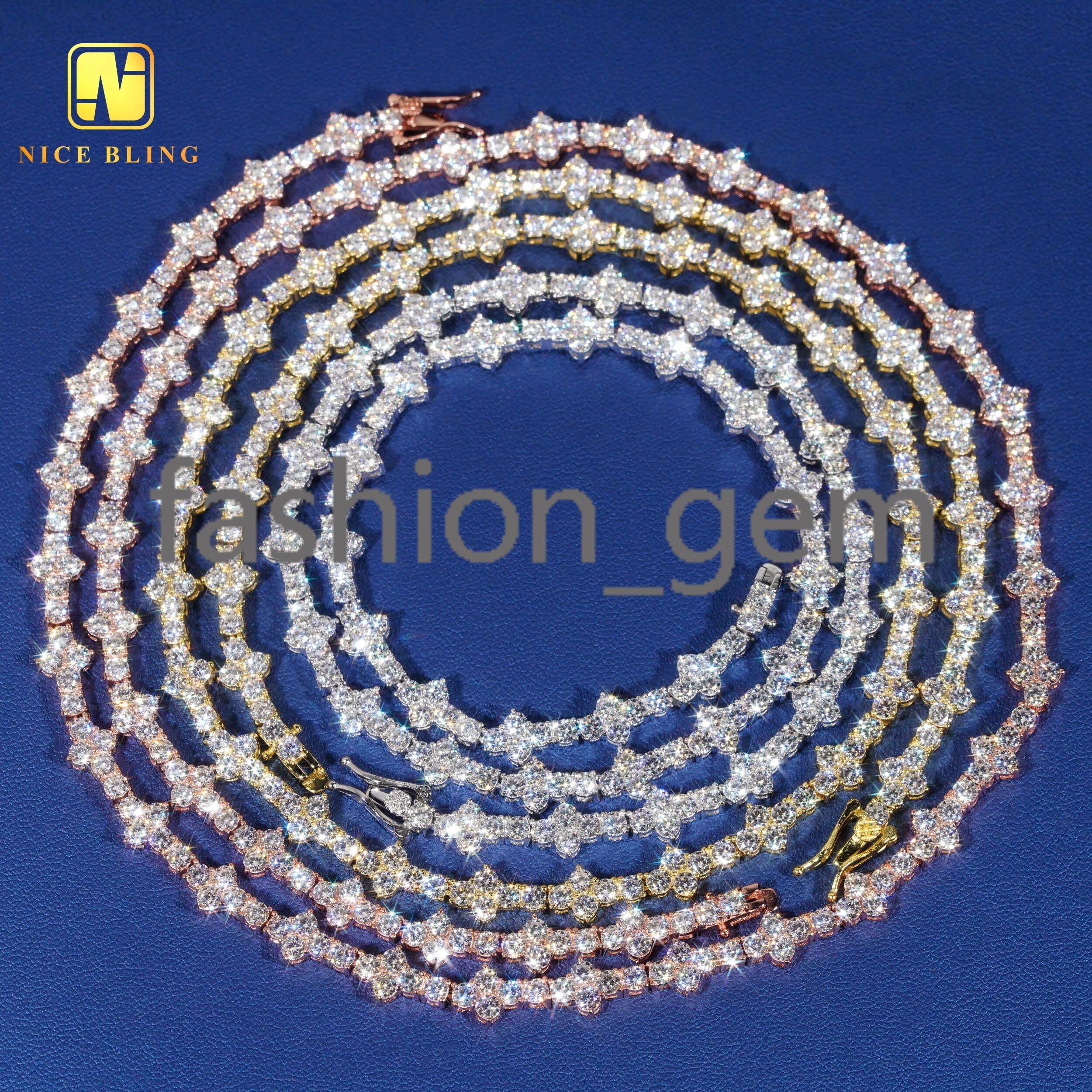 New Arrival Moissanite Tennis Chain Necklace 4MM Cross Tennis Necklace Hiphop Fashion Diamond Chains 925 Sterling Silver