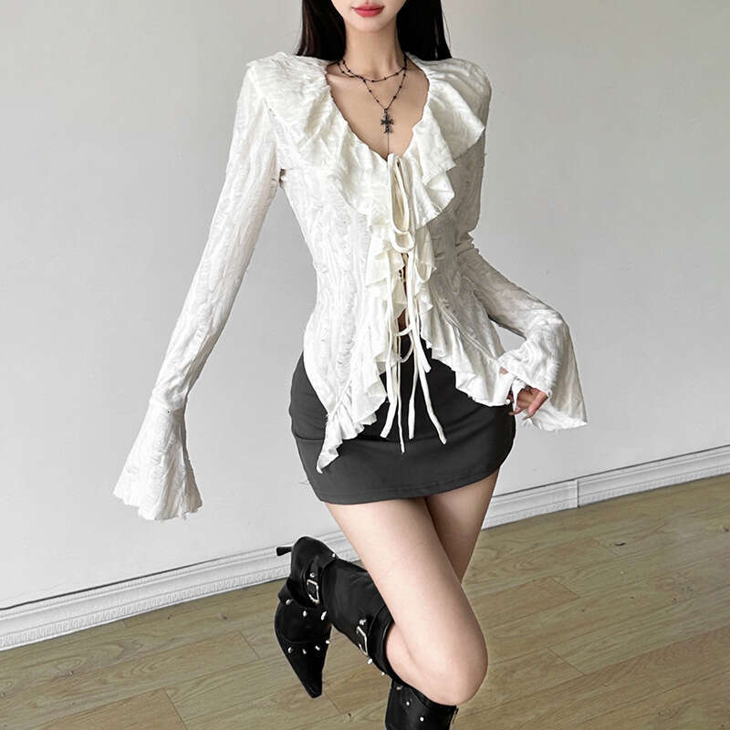 Autumn New Women's Solid Color Sexy Long Sleeve V-Neck Knitted Fringe Jacket B5