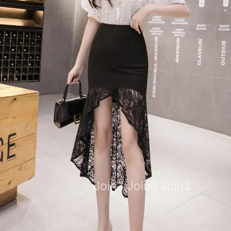 High Waist Midi Skirts for Women Wrap Tight Black Woman Skirt Lace Luxury Elegant Summer 2025 Casual Y2k Vintage New in V Modest