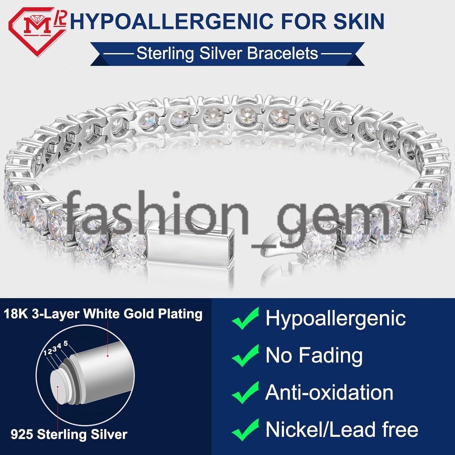 Lab Created Diamond Bracelets 925 Sterling Silver Bracelet 3mm/4mm/5mm D Color VVS Moissanite Tennis Bracelet