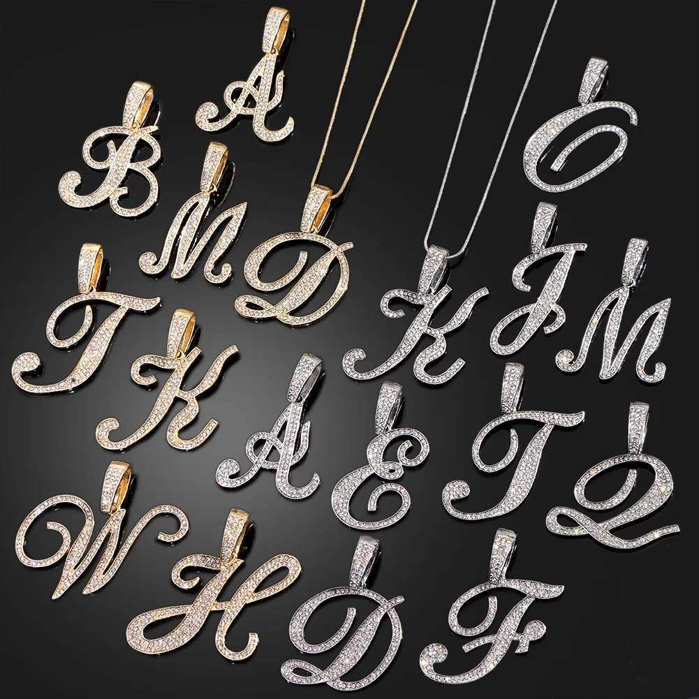 Bling Iced Out Paved Rhinestone Cursive Letter Pendant Necklace For Women Fashion A-Z Initial Letter Rope Chain Necklace Jewelry W250618