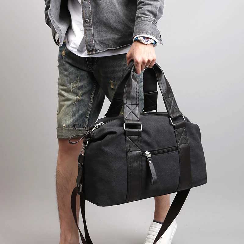 Vintage Canvas Leather Men Travel Bags Carry On Luggage Bag Men Duffel Bag Handbag Travel Tote Large Weekend Bag W250618