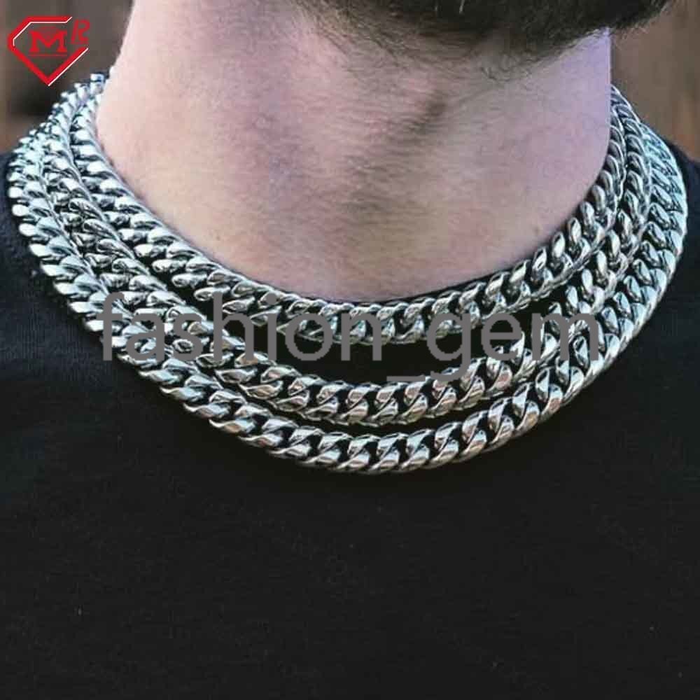 8MM Stock Plain Miami Cuban Link 925 Sterling Silver Customized Size Hip Hop Men Cuban Chains