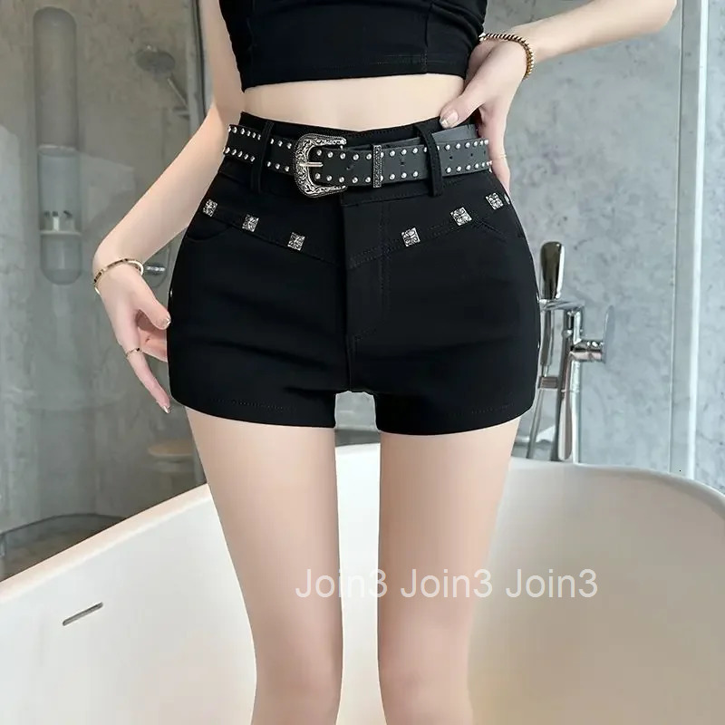 Shorts for Women Tight Rivet High Waist Micro Mini Cotton Korean Style Designer Outfits Hot Flowy Design Cheap Woman Short Pants