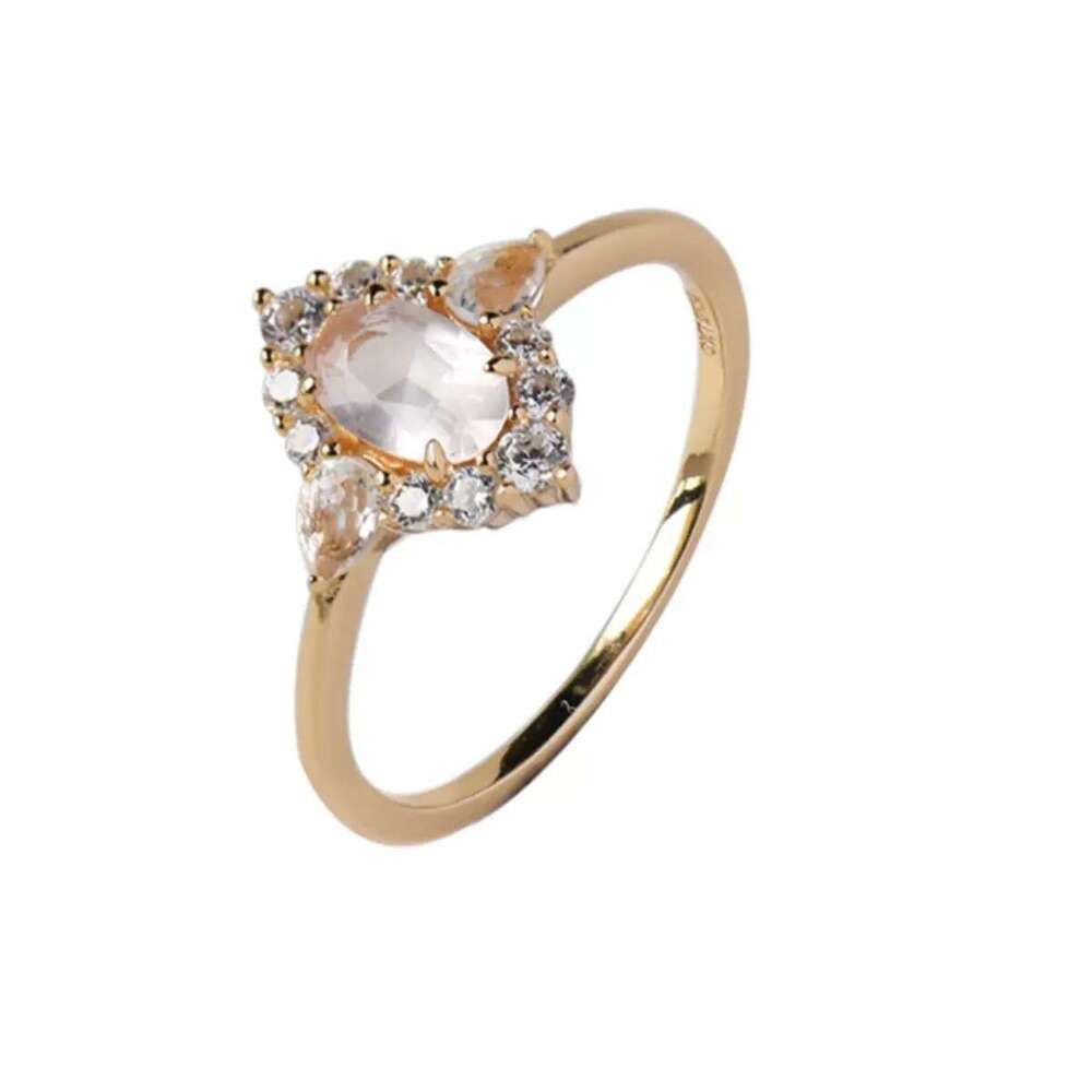 "Rose Girl" Sea Salt Pink Light Luxury French Bubble Feel Natural Crystal Stone Plated Ring