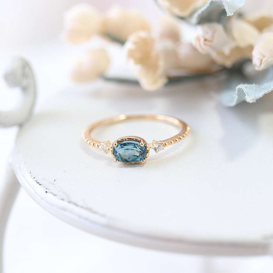 Wulin High Imitation Topaz Light Luxury Niche Oval London Blue Ring for Women