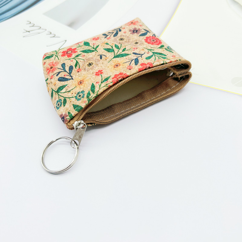 DHL100pcs Coin Purses Women Cork Leather Ball Flower Printing Zipper Short Wallet Mix Color