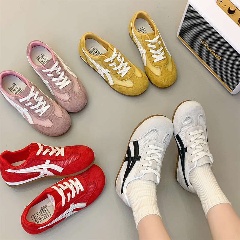 Dexun Women 2025 New Spring Summer Breathable Mesh Casual Versatile Sneakers Flat Red Board Shoes ddmythur