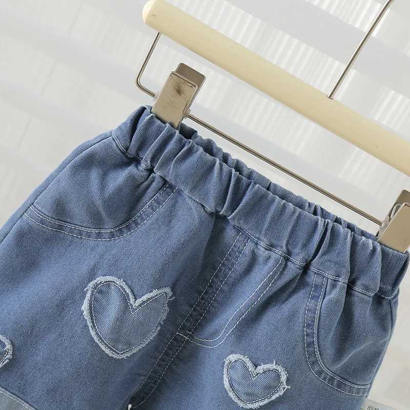MILANCEL Summer Kids Shorts 1-6T Loose Thin Girls Sweet Love Denim Blue Pants Children Cute Korean JeansC250617