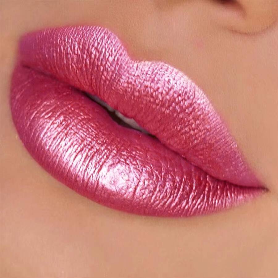 1PC Bold & Intense Glitter Shiny Metallic Lipstick Pearlescent Tint,Long Lasting Senior Matte Lip Makeup Gifts for Women happy