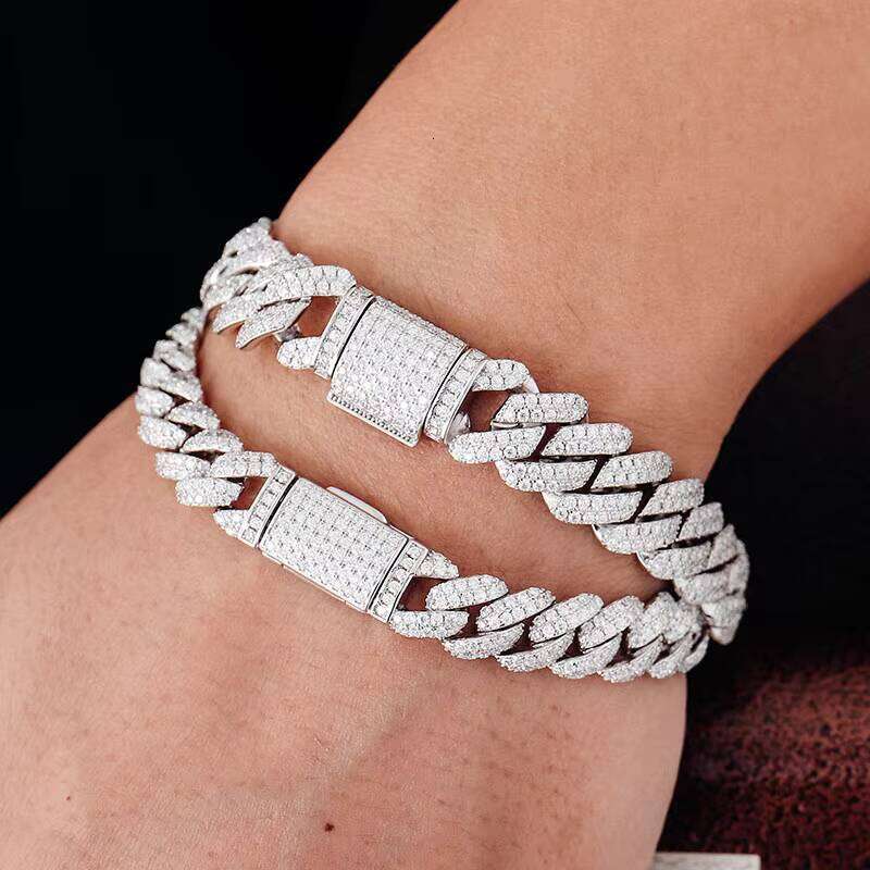 Hip Hop 12mm 10mm Pure Sier Real White Gold Plated Ice Out Miami Cuban Chain or Bracelet Necklace