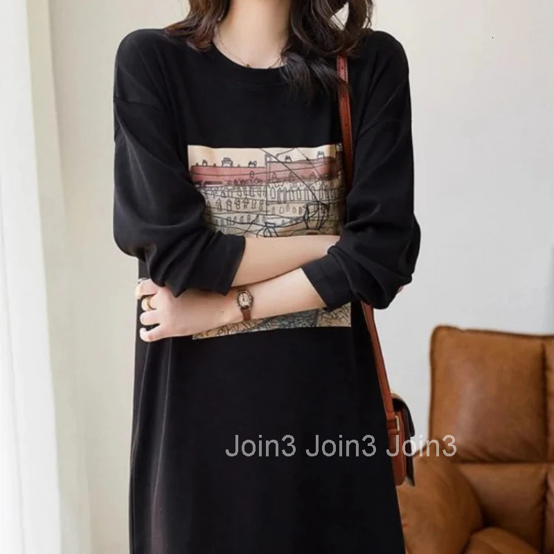 Black Midi Dresses for Women Cheap Casual Woman Long Sleeve Dress Harajuku On Promotion New Features of Full Aesthetic Loose In