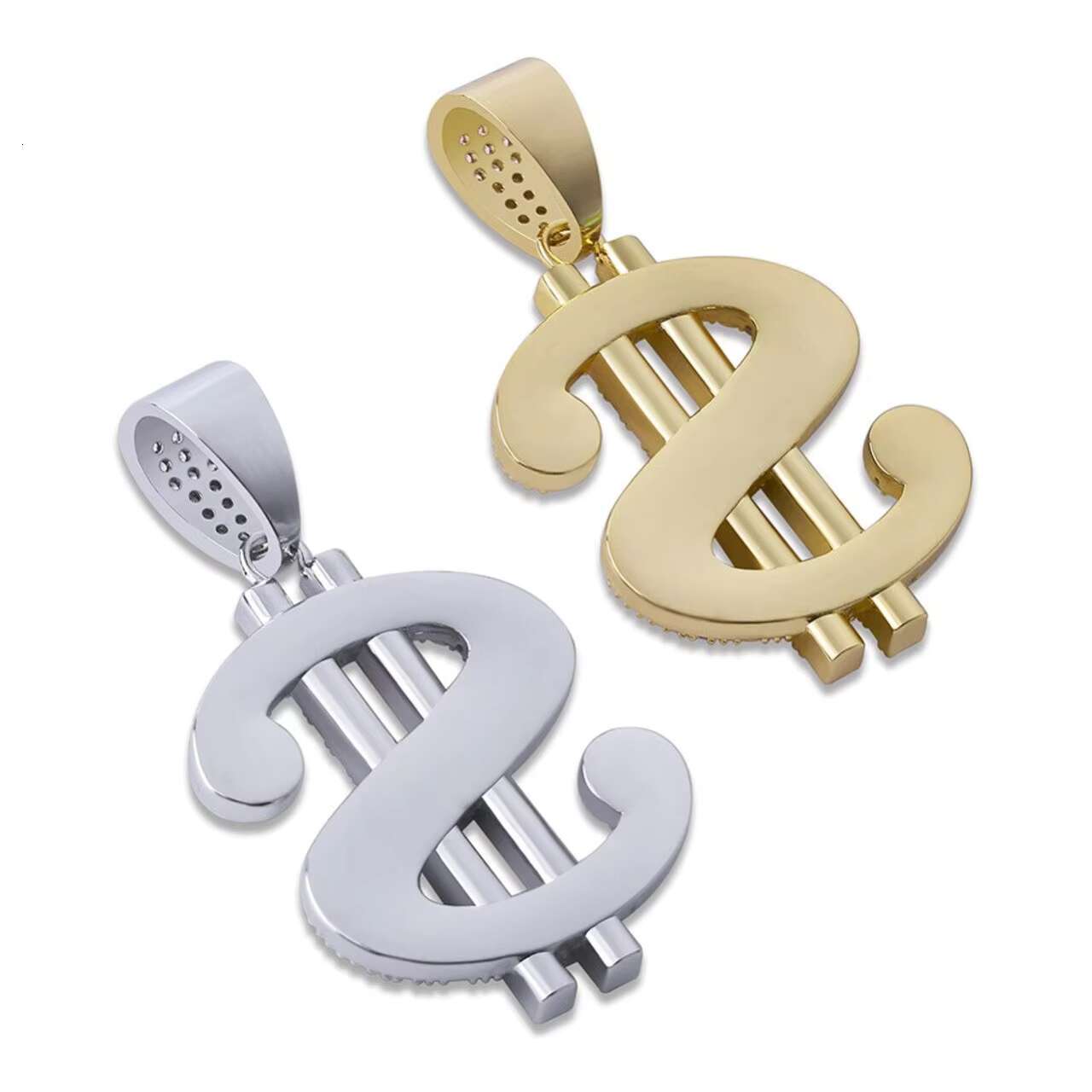 Luxury Hip Hop Style Moissanite Pendants Charms New Design Solid 14k Gold 925 Silver Blinged Dollar Sign Moissanite Necklaces