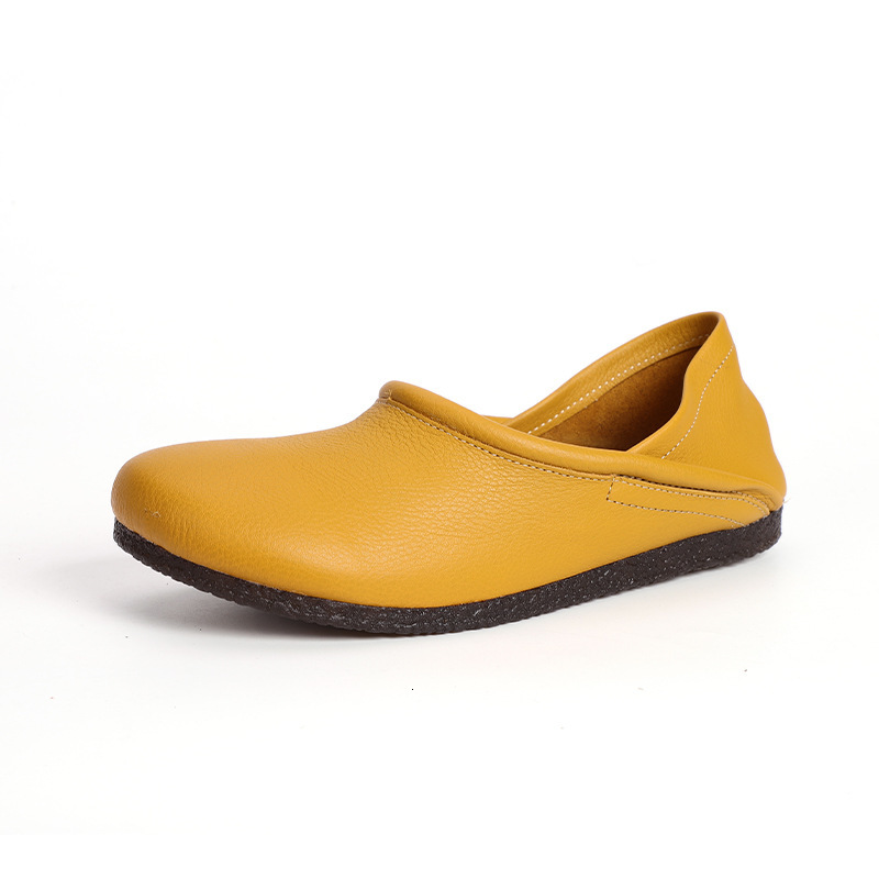 Round Toe Flat Genuine Leather Women's Shoes, Slip-On Two-Way Slippers, Comfortable Cowhide Casual Shoes ddmythur