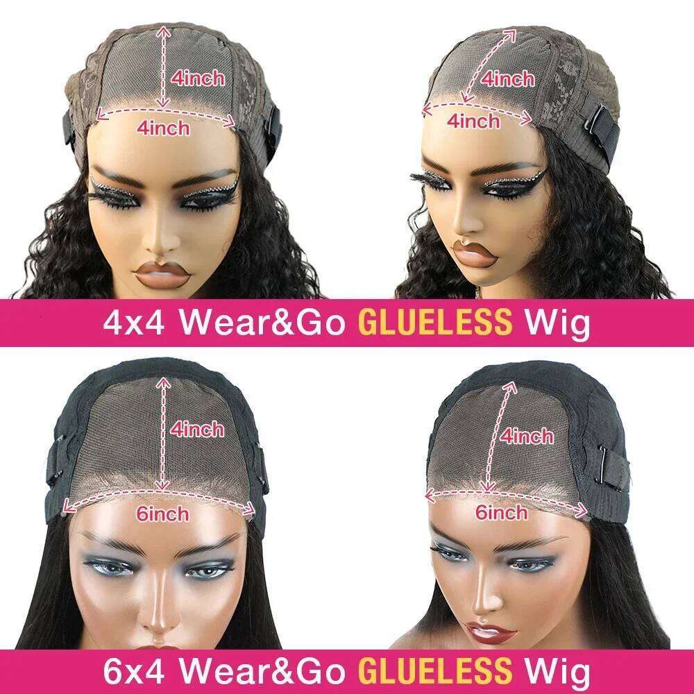 Wear And Water Wave Bob For Women Curly 6x4 Glueless 4x4 Ready To Go Human Hair Wigs Pre-Cut Lace Wig
