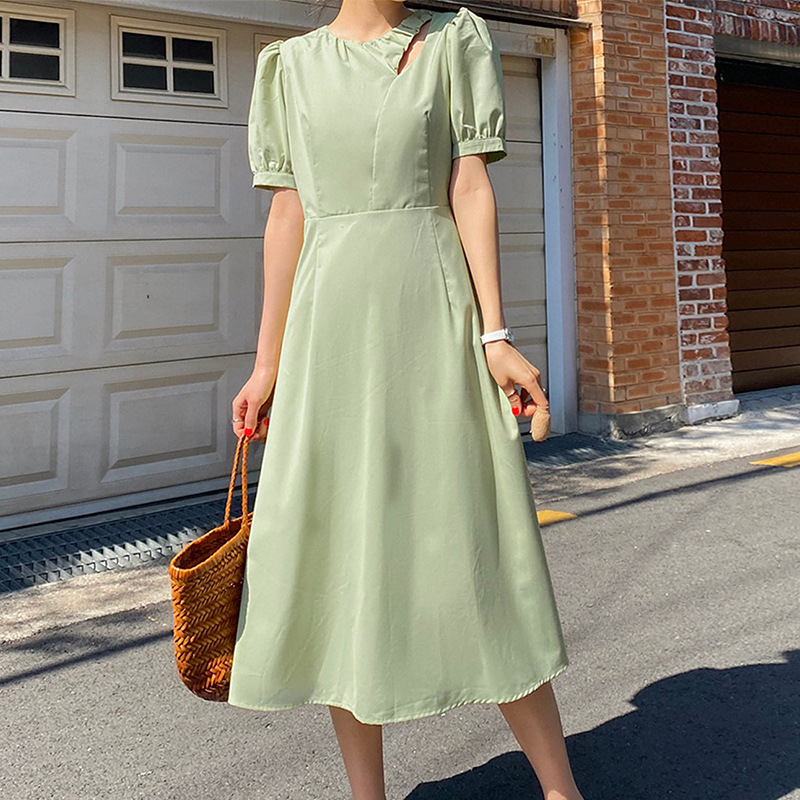 D1998 Personality Spring and Summer New French Tea Dress High-end Long Dress Gentle Style Careful Hollow Puff Sleeve Dress