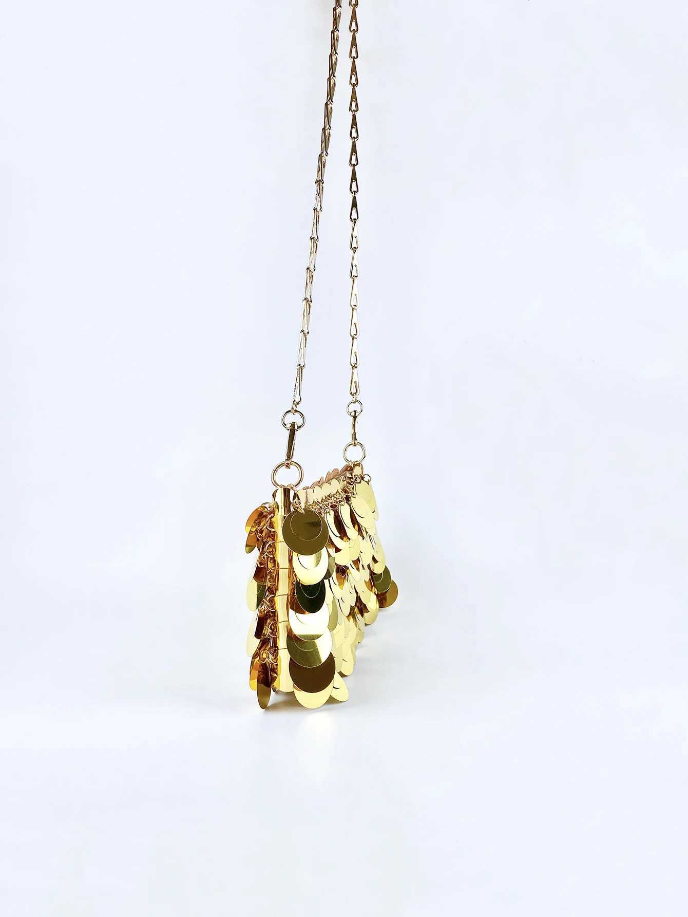 Trendy and cool gold glitter chain womens fashionable and simple texture horizontal square bag personalized bag Z250618