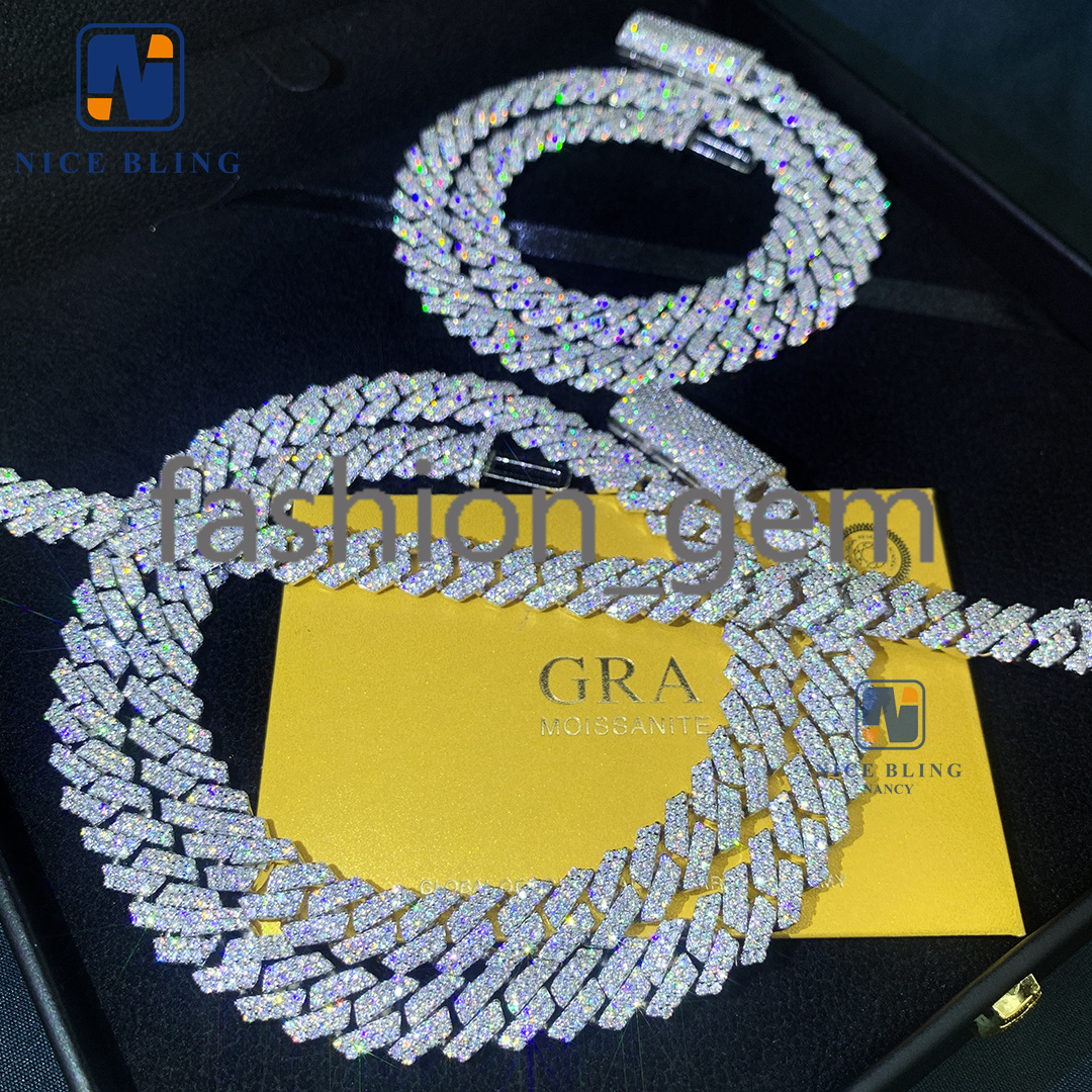 8mm 10mm Hip Hop Necklace Fashion Style S925 Vvs Moissanite Iced Out Jewelry Moissanite Diamond Cuban Link Chain