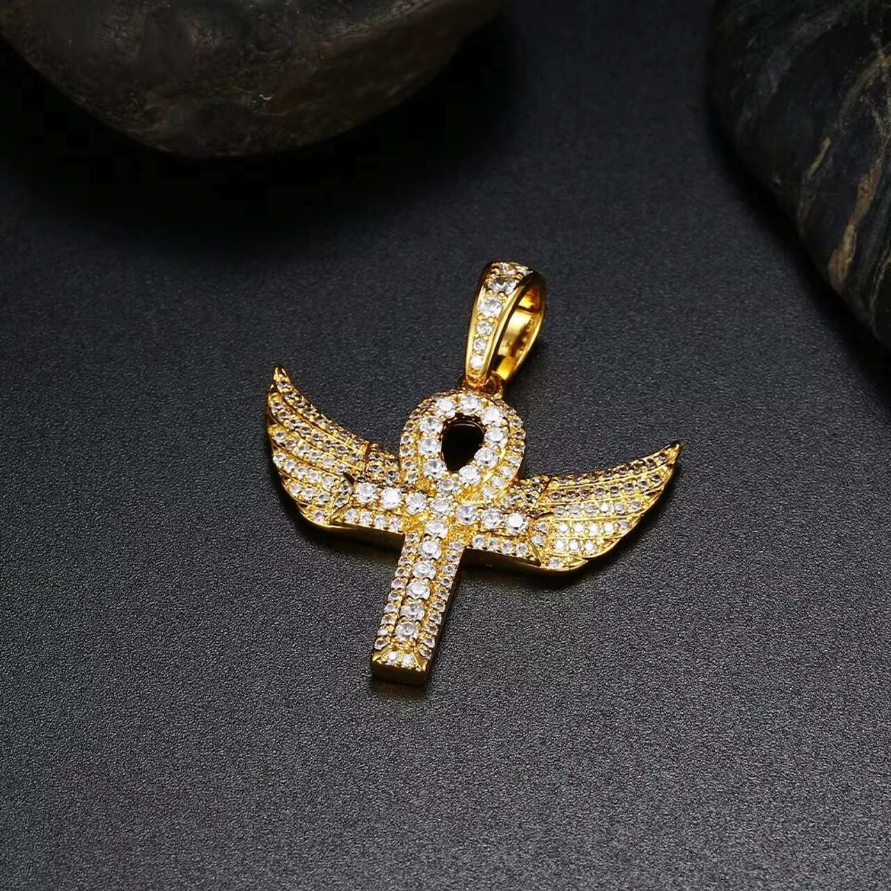 Mossanite 18K Gold Plated 925 Sterling Silver Angel Wings Cross Pendant Necklace Charms Jewelry Gifts for Women Men