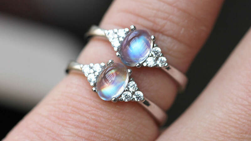 Sri Lankan Natural Moonstone Ring with Blue Light Glass Body, Simple and Versatile Gift for Women