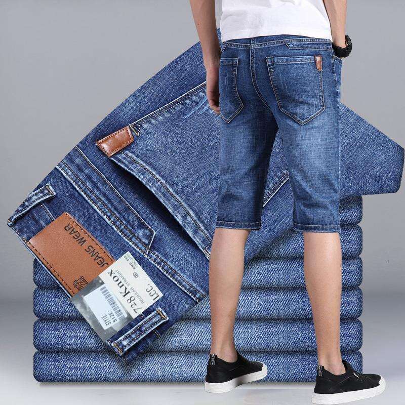 Summer New Denim Loose Straight Casual Versatile Men's Elastic Thin Five-Point Shorts Half-Length Breeches B5