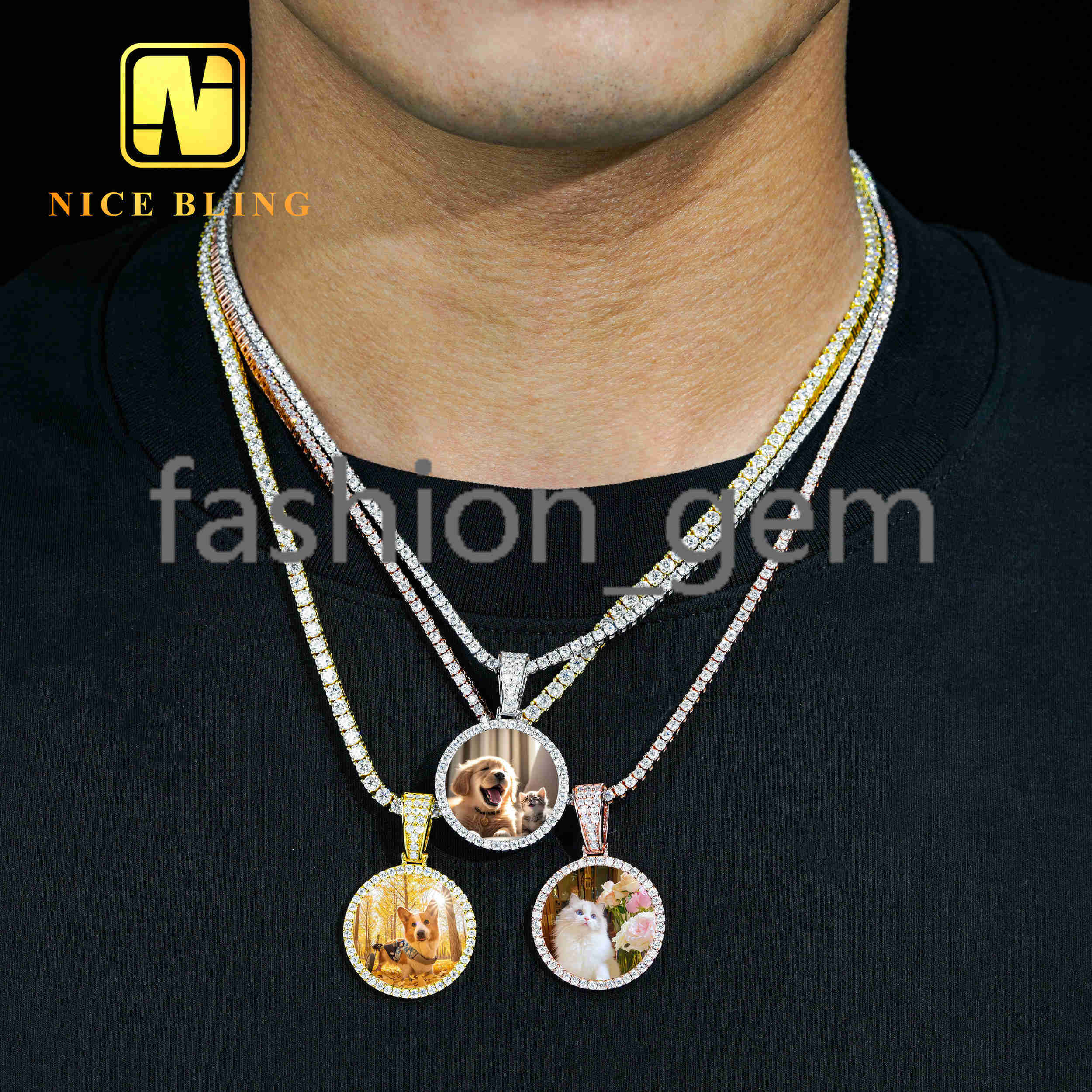 Hot Sale Pass Diamond Tester Customized Moissanite Photo Pendant Compilation 925 Silver Hip Hop Rock Iced Out Photo Frames Gift