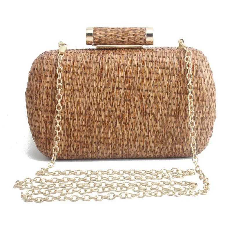 Summer Fashion Hand-woven Straw Bag Women Metal Clutches Chain Shoulder Bag Crossbody Bags Ladies Party Evening Clutch Purse sac Z250618
