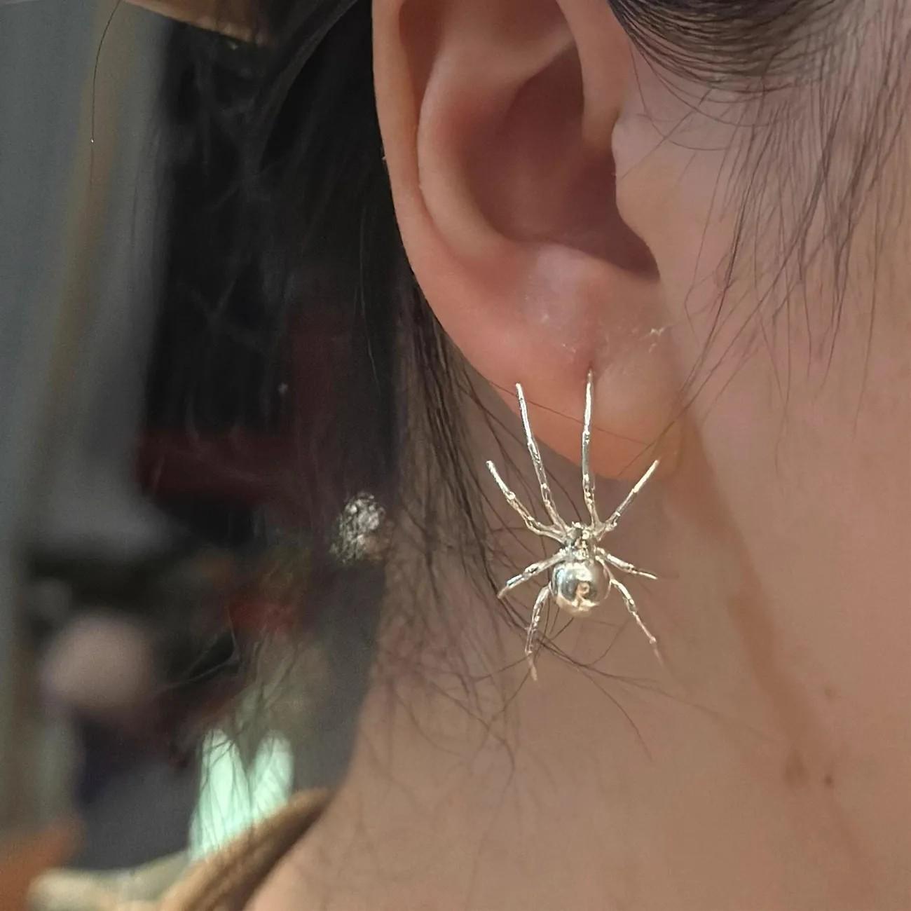 Vintage Handcrafted Silver Spider Hook Earrings - Unique & Elegant Design for Women, Premium & High-End Feel