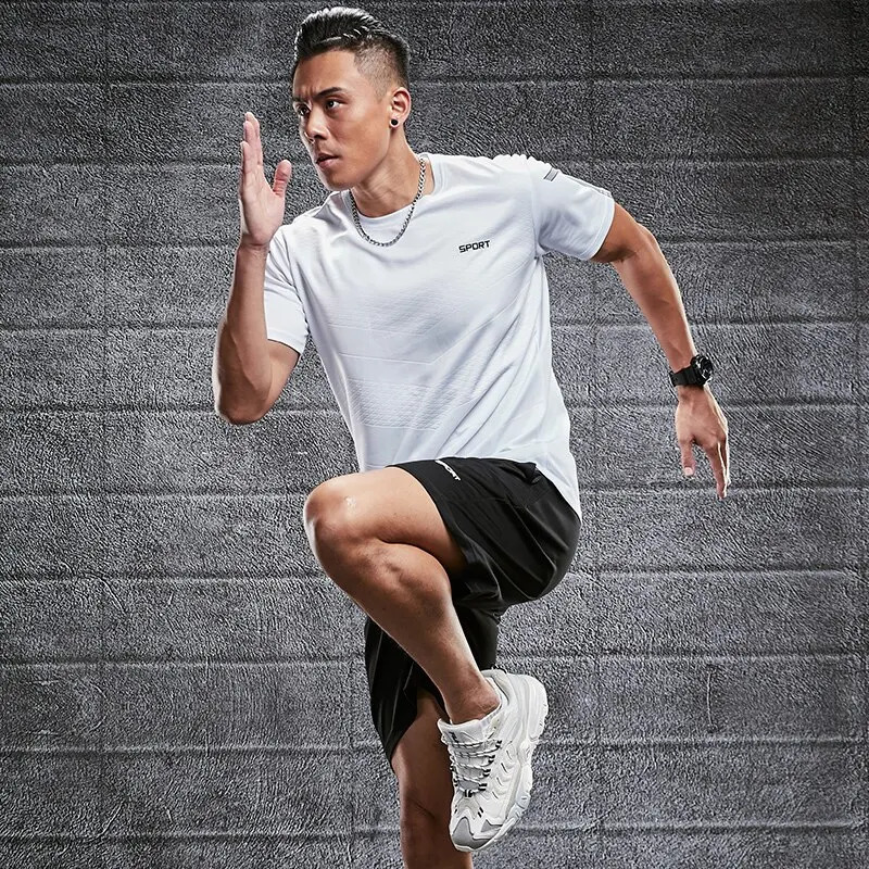 Fitness Clothes Mens Ice Silk Quick Drying Sportswear Set Summer Short Sleeved T-shirt Morning Running Training Room 250617
