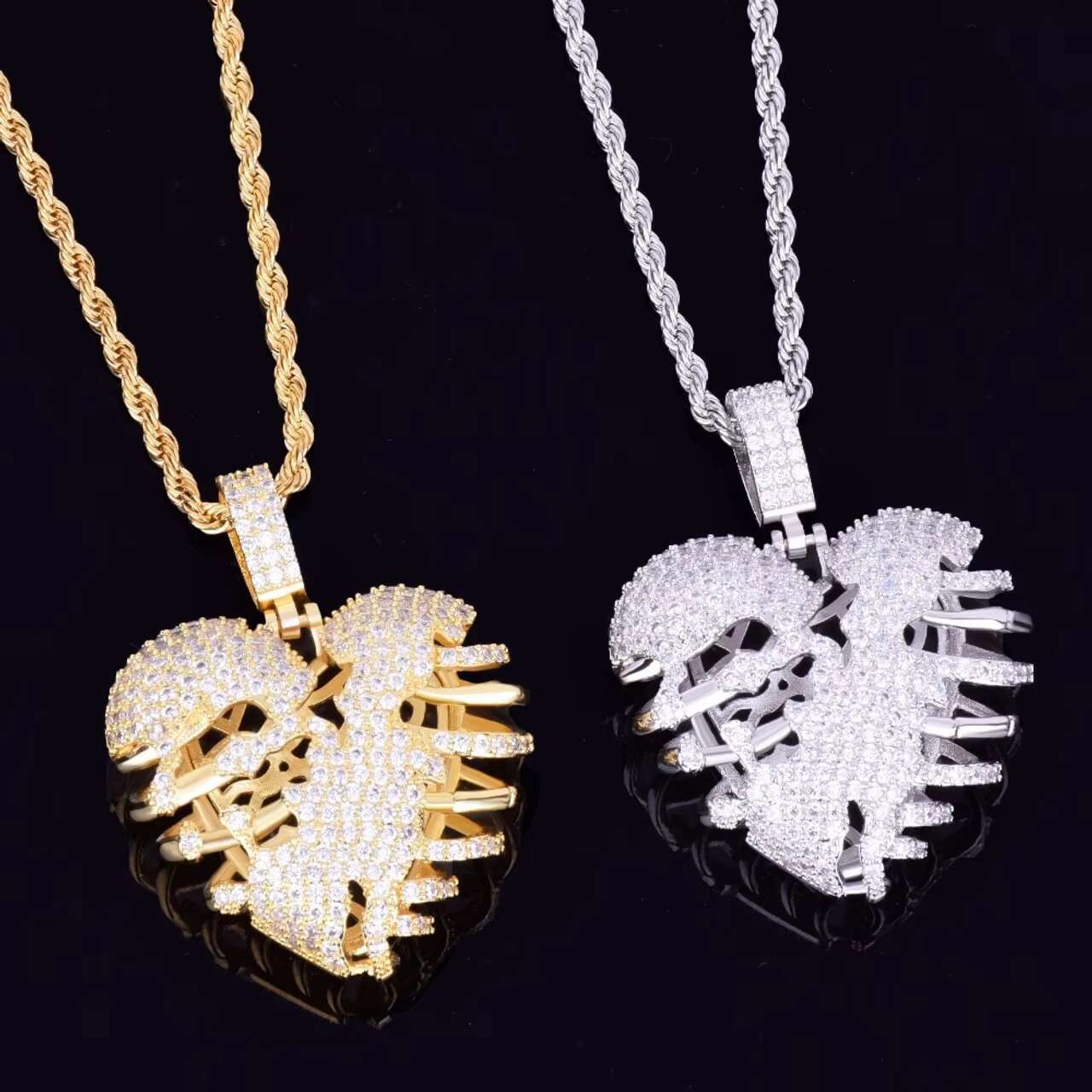 New Arrival Luxury 18k Gold .925 Silver Skeleton Heart Pendant Necklace Hip Hop Style Moissanite Pendants Charms
