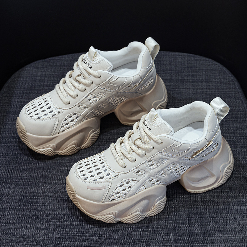 Dad Sneakers Woven Mesh 2025 Summer New Thick Sole Hidden Heel Explosion Version Casual Fashion Versatile Women's Shoes ddmythur