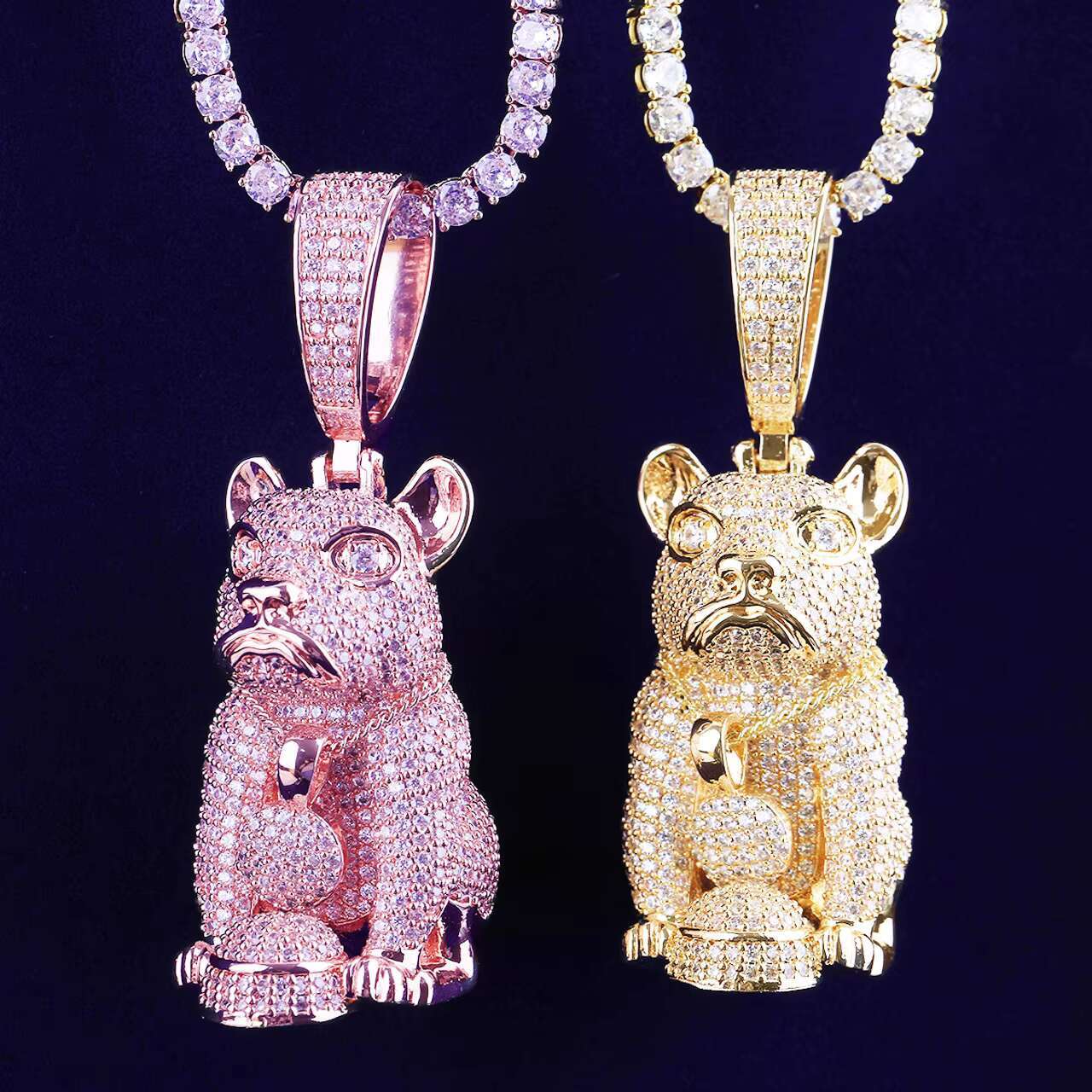 Hot Sale In-Stock 925 Sterling Silver Luxury Jewelry for Men Iced out VVS Moissanite French Bull Dog Pendant