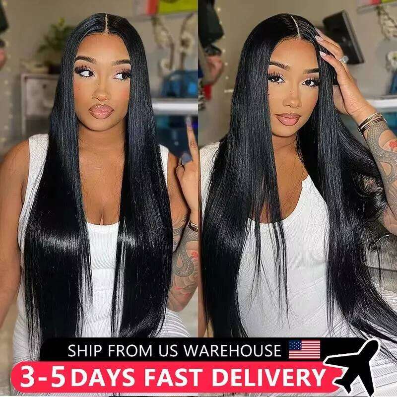 100% Indian Human Hair Wigs Bone Straight 13x4 Front 180% Remy Preplucked Transparent Lace Closure Wig For Black Women