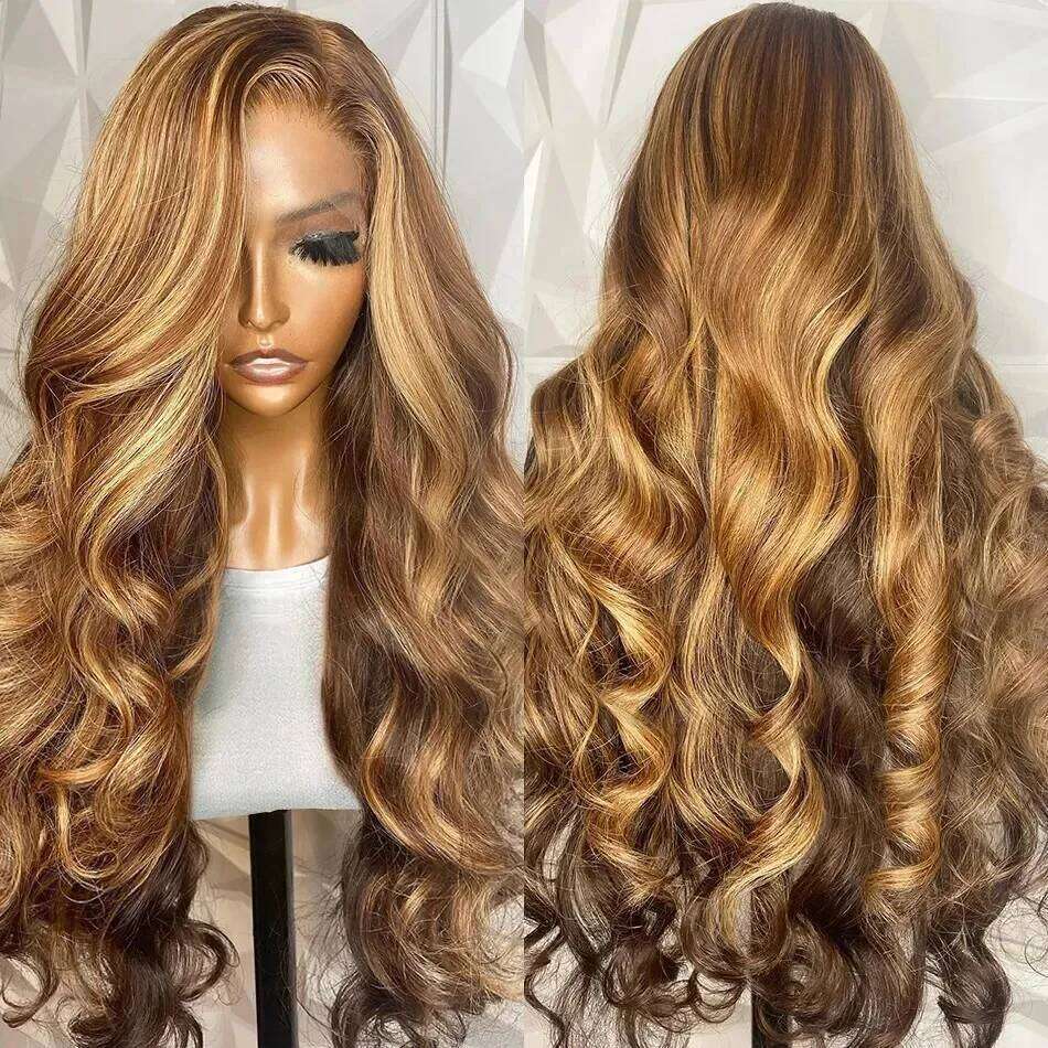 5x5 200 Density Highlight Body Wave Frontal Brazilian Remy HD Transparent Lace 100% Human Hair Closure Wigs For Women