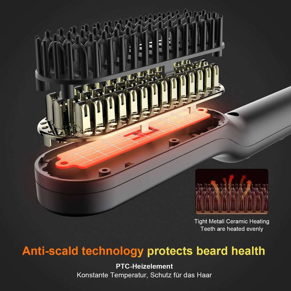 ANLAN Straightening Brush Hot Heated Men Beard Multifunctional Straightener Ceramic Comb Quick Hair Styler