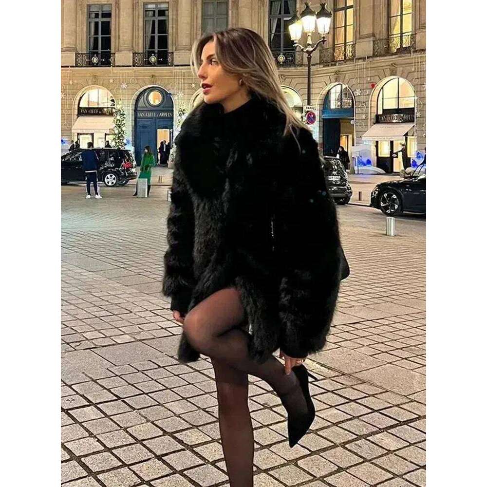 Black Thick Faux Fur Coats Women Vintage Loose Lapel Single-breasted Plush Coat Fashion Female Winter Versatile Warm Streetwear