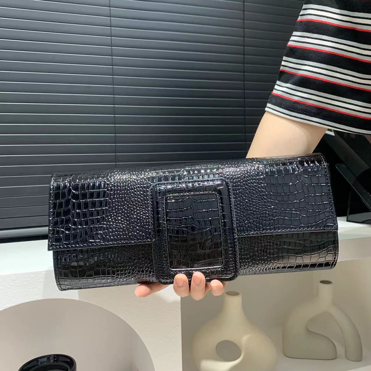 Free Shipping Designer Cross-Border Exclusive Amazon Luxury bag Hot-Selling Women's Fashion Retro Large Capacity Crocodile Pattern Commuter Clutc