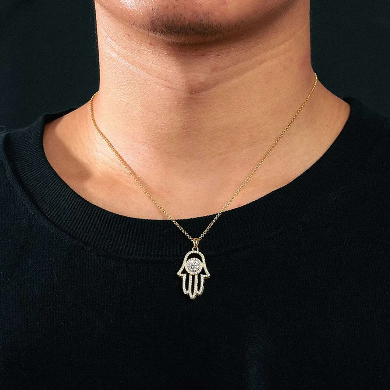 Classic Retro Mini Hamsa Hand Fatima Pendant Charms Trendy Genuine VVS Lab Diamond Moissanite Jewelry