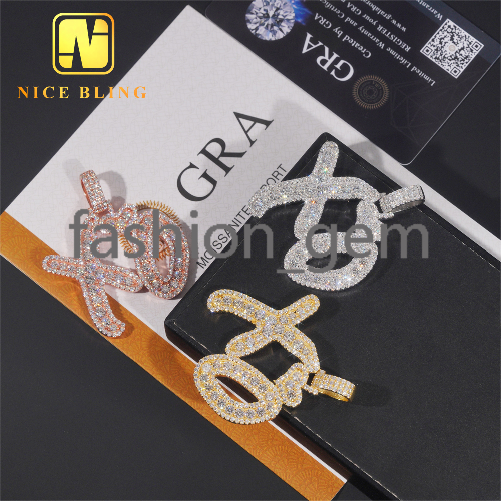 Custom Iced Out Hip Hop Moissanite Jewelry Pendant Lerter VVS Moissanite 925 Sterling Silver Hip Hop Pendant
