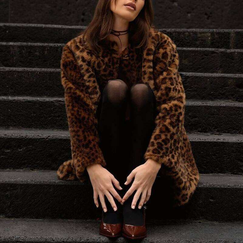 Leopard Print Faux Fur Winter Coat Female Outerwears Plush Jacket Long Sleeve Jackets For Women