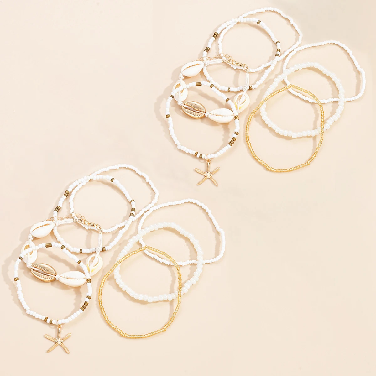 14 piece set of fashionable Bohemian acrylic starfish beaded rice bead womens bracelet for beach vacation 250613
