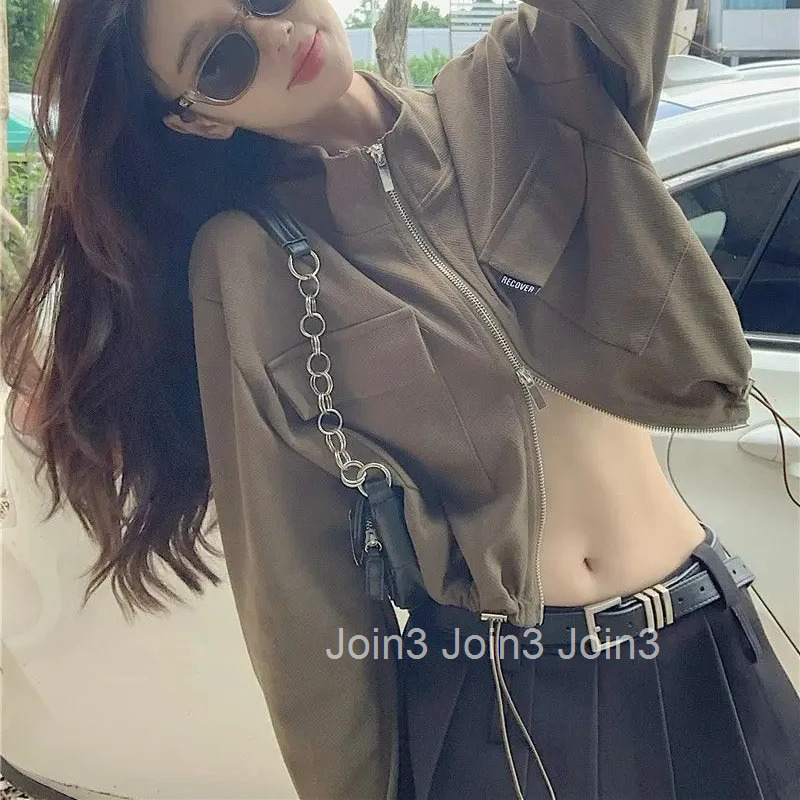 Solid Color Loose Zip-up Female Coat Luxury Korean Style Elegant 2025 Trend New in Outerwears Womens Jackets Casual Harajuku