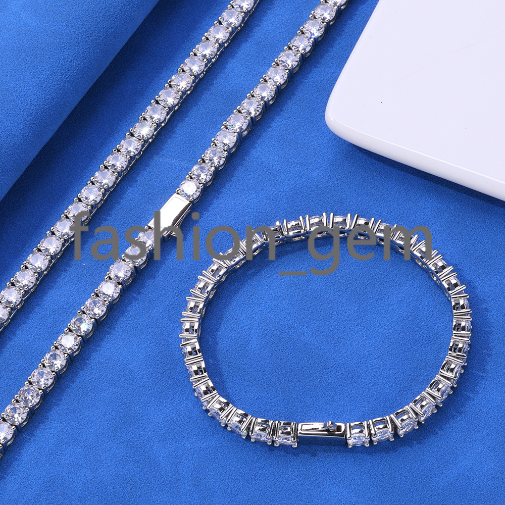 Moissanite Tennis Chain Necklace 925 Silver Iced Out Round Cut Pass Diamond Tester Tennis Chain Womens Fine Jewelry Gift
