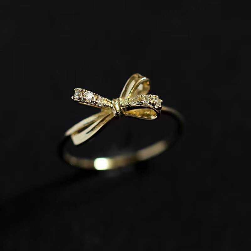 Korean and Japanese Style Fashion Personality Gold-Plated Bowknot Light Luxury for Women Niche Design Index Finger Ring